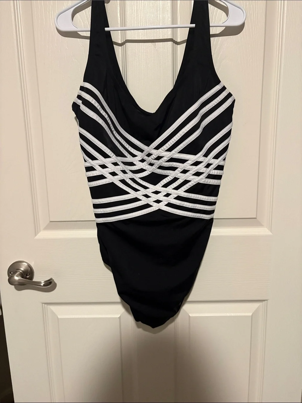 Longitude Black One-Piece Swimsuit with White Crisscross Straps